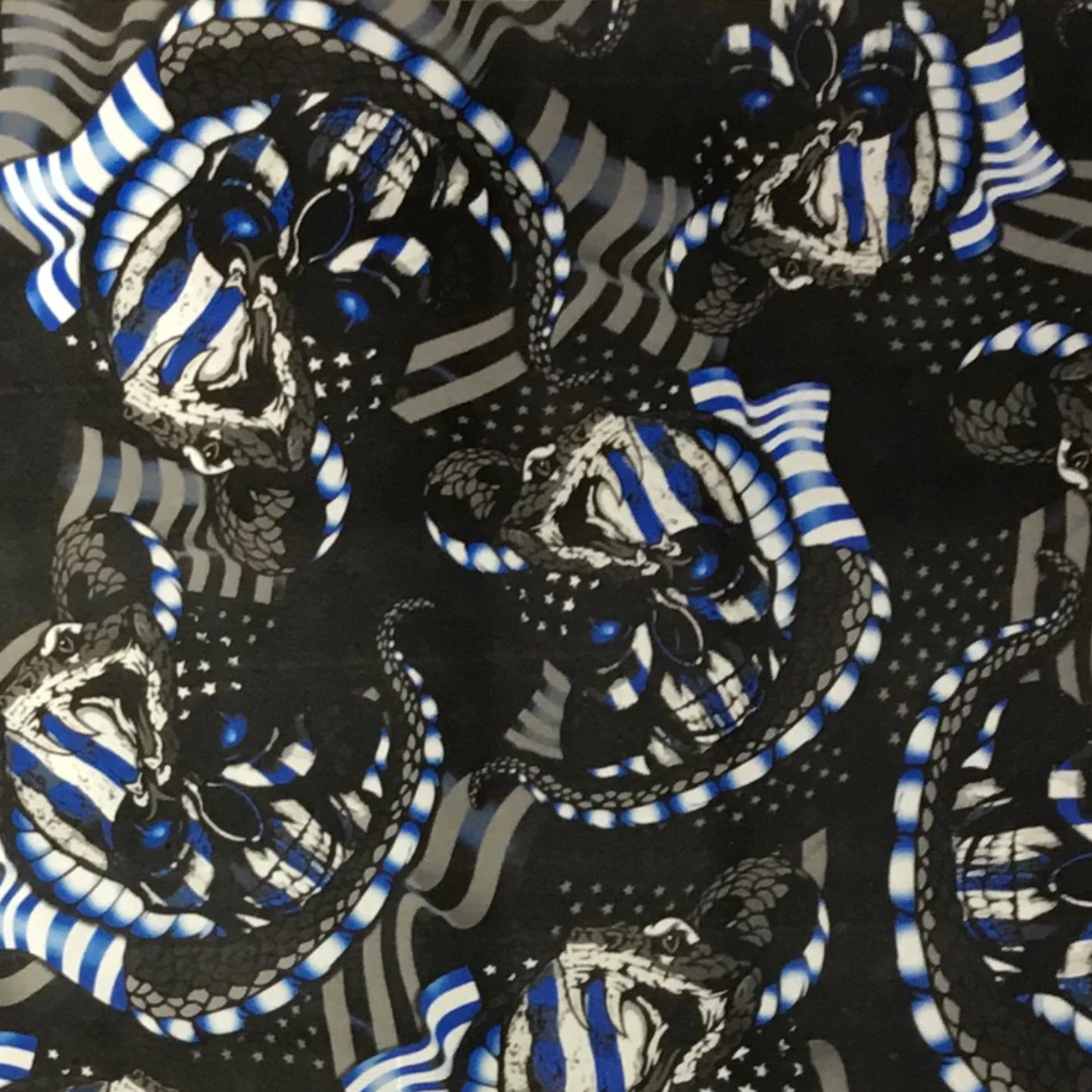BLUE METALLIC SNAKE FLAG SKULLS