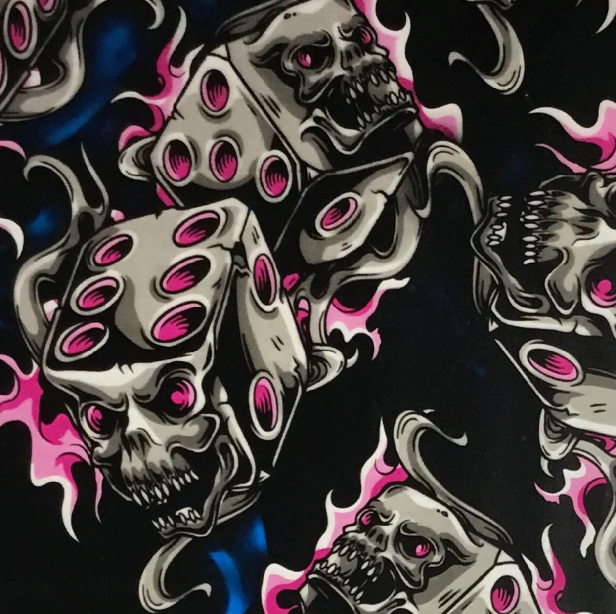 BLUE PINK FLAMING DICE SKULLS
