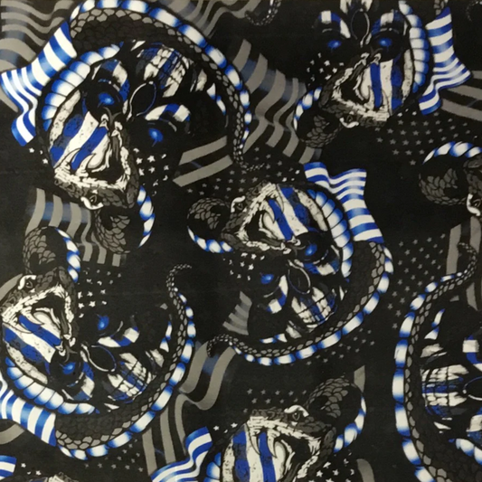BLUE METALLIC SNAKE FLAG SKULLS