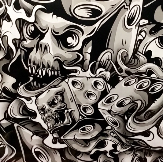 LARGE BLACK CLEAR FLAMING DICE SKULLS